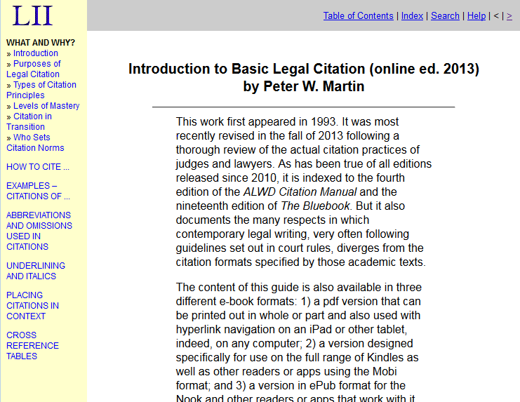 Legal Citation at Cornell homepage