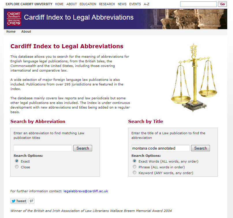 Cardiff Index to Legal Abbreviations homepage